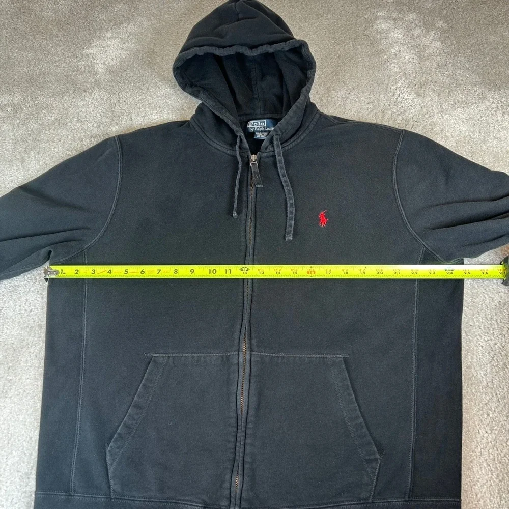 Vintage Polo Ralph Lauren Full Zip Hoodie Men's Large Black Red Pony Logo Fleece